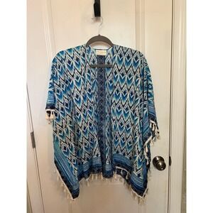 Bobbie Brooks Women's Poncho Bathing Suit Cover Up One size White & Blue Boho